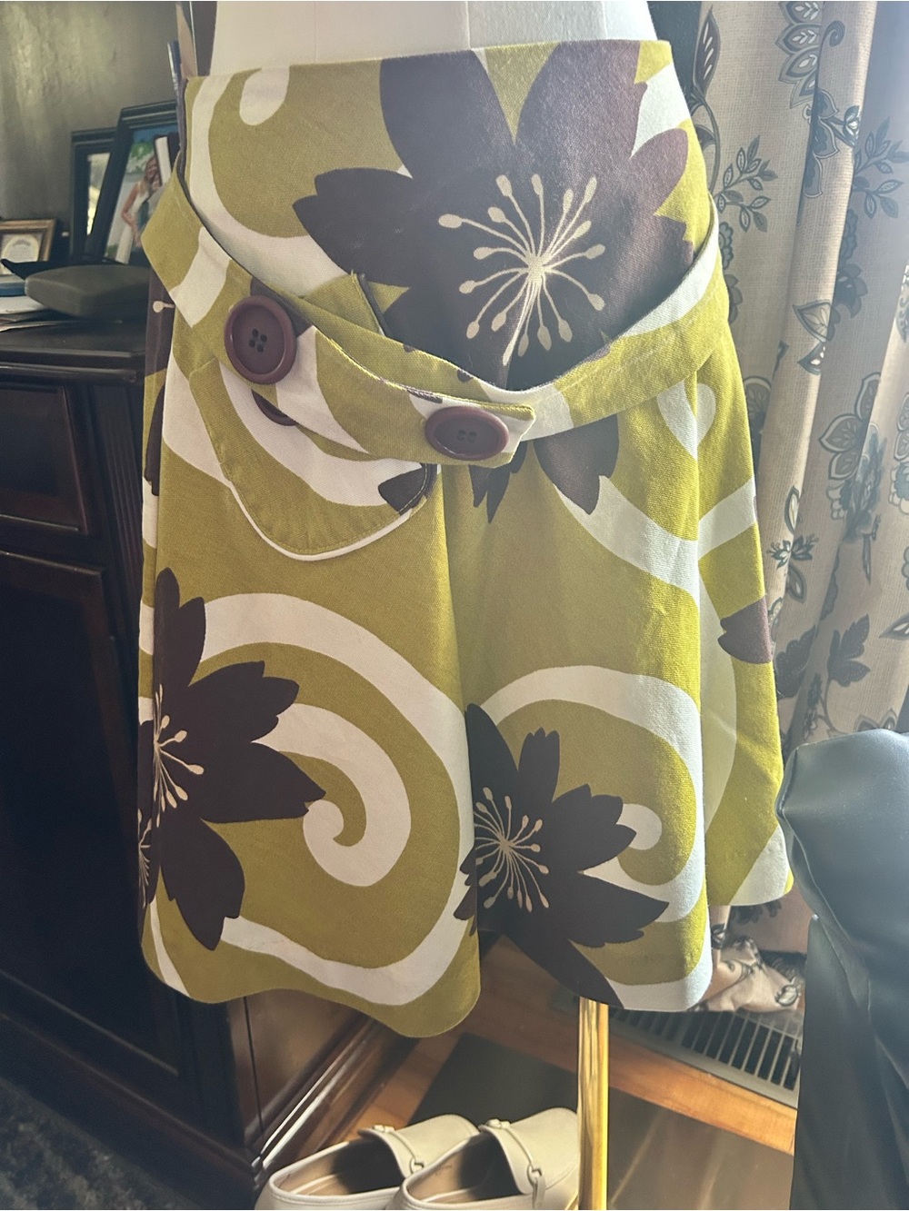 J.P & Mattie Olive Green Floral A-Line Skirt with Button Waist